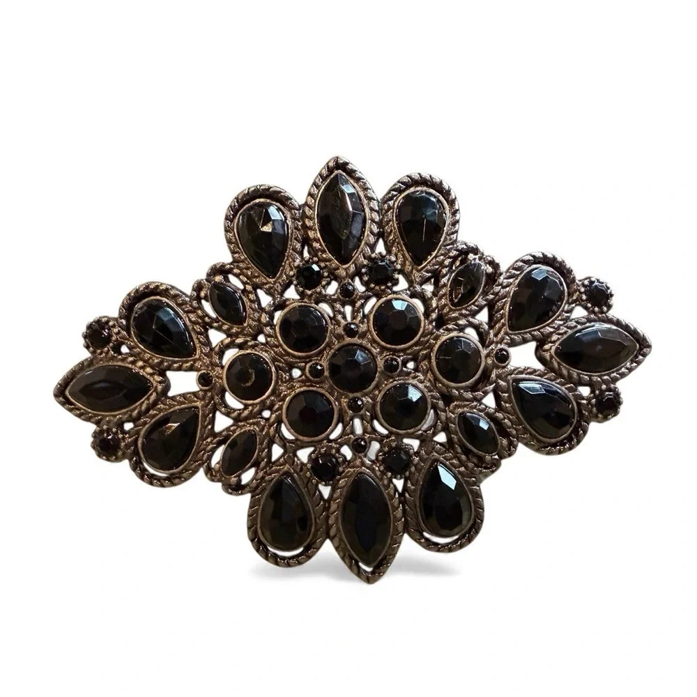 Chico's Burgundy Velvet Belt Jeweled Filigree Buckle Black Stones Leather Back M